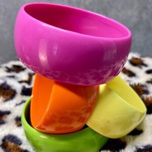 Vintage 80s Vibrant Bangle Bracelet Set - Pink, Orange, Yellow, Green